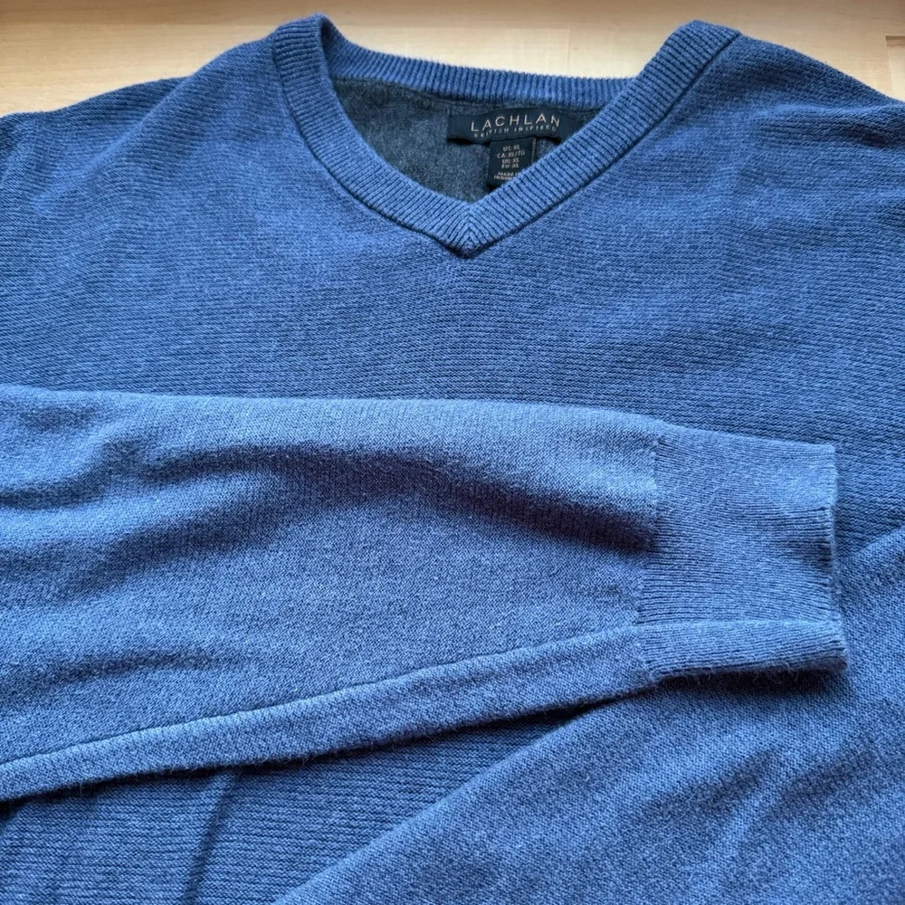 Lachlan XL Mens British Inspired Blue‎ Heathered V-Neck Pullover Sweater Cotton